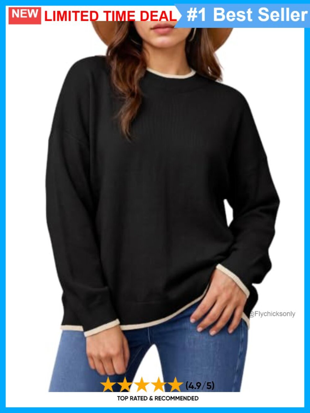 Plus Size Crew Neck Pullover Sweater Contrast Trim Long Sleeve Tunic